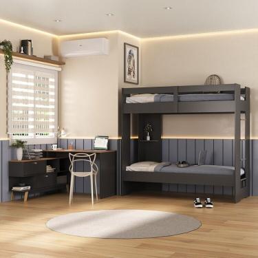Imagem de Quarto Juvenil Completo Nexis Com Beliche E Escrivaninha Em L 2 Portas Grafite-nogal