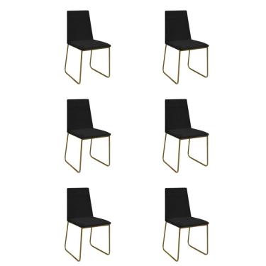 Imagem de Kit 6 Cadeiras De Jantar Cozinha Industrial Lexa Veludo Élpis Móveis Preto Dourada