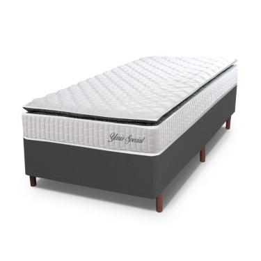 Imagem de Cama Box Baú Solteiro Hellen Colchão Yaris Pillow Top Cinza