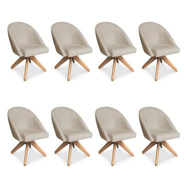 Imagem de Kit 08 Poltronas Cadeira Giratória Bela Veludo Base De Madeira - Pallazio Cor Bege