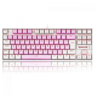Imagem de Teclado Mecânico Gamer Redragon Kumara, Switch Brown, LED Red, ABNT2, Rosa e Branco
