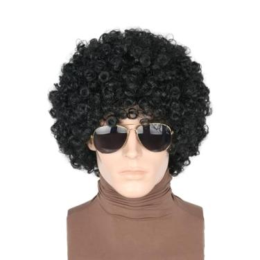 Imagem de LeMarnia Peruca Afro Dos Anos 70 E 80, Cabelo Curto Cacheado, Preto, Masculino Feminino, Fantasia De Halloween, Disco Rock Hippie