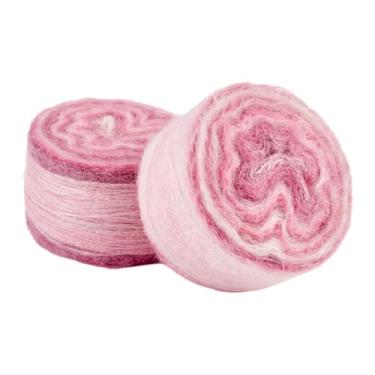 Imagem de Magibeads 2 rolos de lã mohair macio para crochê, tricô, lavável à mão, fio de lã longo, faça você mesmo, cachecol para roupas, chapéus, suéter, projetos de artesanato (rosa)