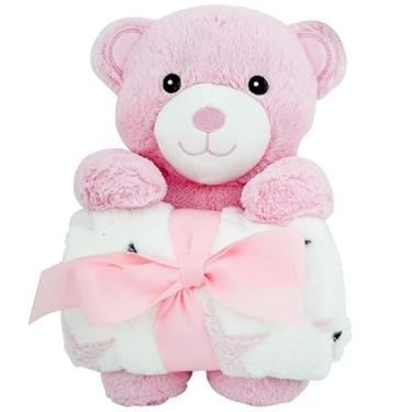 Imagem de Manta infantil com urso de pelúcia presenteável 90x75