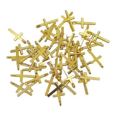 Imagem de pson 50 pingentes de cruz vintage de 17 x 8 mm, mini crucifixo, contas religiosas para fazer joias, colares, pulseiras, brincos (ouro antigo)
