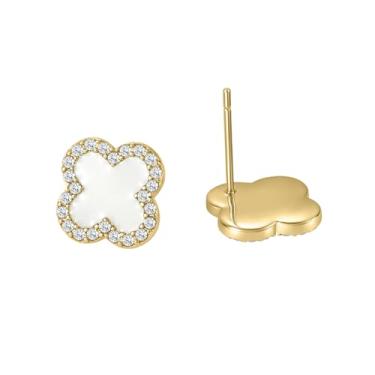 Imagem de Qitian Colar de trevo feminino ouro 18K quatro folhas rosa Lucky Link Clover, conjunto de colares modernos joias presentes para mulheres, 0.59, Aço inoxidável, Zircônia cúbica