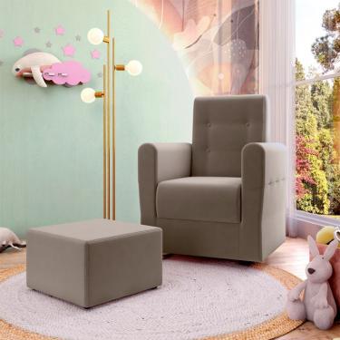 Imagem de Poltrona Decorativa Pés Balanço com Puff Ninho Veludo Bege