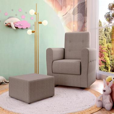 Imagem de Poltrona Decorativa Pés Balanço com Puff Ninho Bouclé Marrom