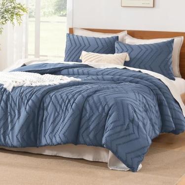 Imagem de Litanika Conjunto de edredom super king plus size, azul oceano, 3 peças, chevron tufado sólido, conjunto de cama fofa