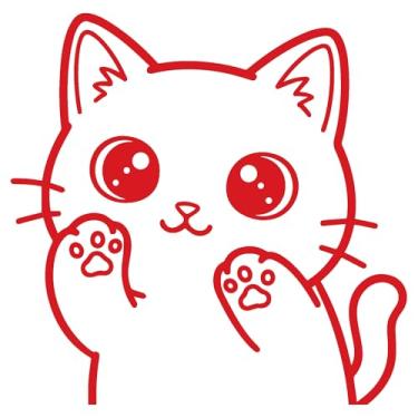 Imagem de Adesivo Kawaii para Fãs de Gatos Ideal para notebook capacete moto carro portas vidros paredes ambientes vários tamanhos (VERMELHO, 15,1x15cm)