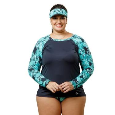 Imagem de Conjunto Plus Size 3 Peças Blusa UV + Calcinha Hotpant + Viseira Prote