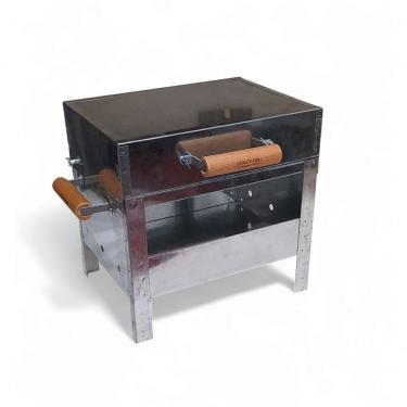 Imagem de Mini Churrasqueira Portátil Inox Bafo Grelha Tampa 33x26