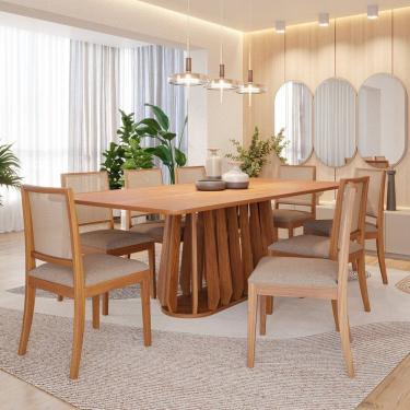 Imagem de Conjunto para Sala de Jantar com 8 Cadeiras Pitanga Cinamomo / Bege