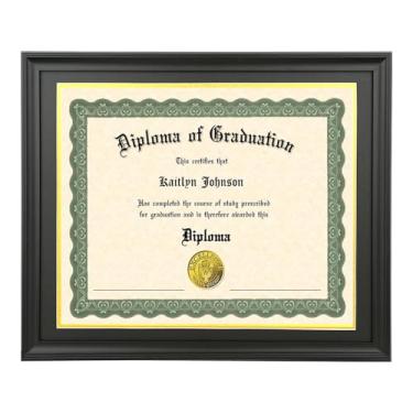 Imagem de LTYHHK Moldura para diploma de 40,6 x 50,5 cm em madeira maciça, pretas, diplomas de 40,5 x 20,5 cm com tapete preto sobre dourado ou 45 x 55 cm sem tapete, moldura de diploma 40,6 x 20,5 cm