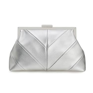 Imagem de IXEBELLA Bolsa clutch de poliuretano para mulheres, elegante bolsa de noite, bolsa formal para casamento, formatura, festa de coquetel, Prata, Small