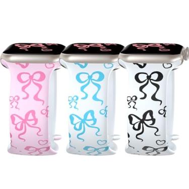 Imagem de Pacote com 3 pulseiras de relógio Apple de 38 mm, 40 mm, 41 mm, 42 mm, 44 mm, 45 mm, 46 mm e 49 mm, pulseira de silicone macio com estampa de laço para Apple Watch séries 10 9, 8, 7, 6, 5 4 e 3 SE