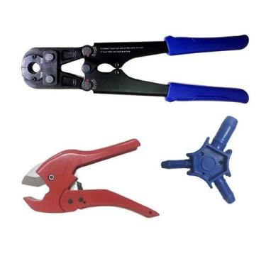 Imagem de Kit Alicate Prensa Tubo Pex 16mm + Tesoura corta Tubo + Escareador  - 