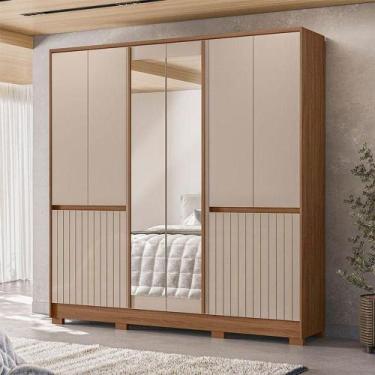 Imagem de Guarda Roupa Casal Ambiente Alasca 10 Portas Carvalho Fendi Com Espelh