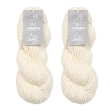 Imagem de 100% fio de alpaca para bebê, lã nua, sem tingimento, conjunto de 2 mantas volumoso, macio e perfeito para tricô e crochê (marfim, volumoso não tingido - 200 gramas)