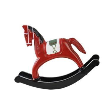 Imagem de Generic Estátua de cavalo de balanço, ornamento, artesanato rústico, estatueta decorativa portátil, escultura de madeira para escritório, mesa, presente, sala, Vermelho