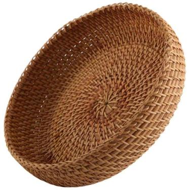 Imagem de Cesta de armazenamento redonda feita à mão com tecelagem de vime de outono, cesta de pão para cozinha, comida, piquenique, pão, diversos 18 cm (1)