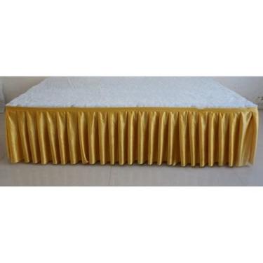 Imagem de Saia de mesa plissada branca, cortinas para cenário de casamento, toalhas de mesa, cobertura de mesa, palco de casamento para festa de evento, dourado, A150cm x C300cm