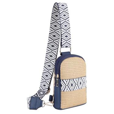 Imagem de Cynure Bolsa feminina transversal de palha pequena bolsa de praia com zíper pochete, Azul, One Size
