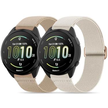 Imagem de Farluya Pacote com 2 pulseiras de relógio de nylon elástico compatíveis com Garmin Forerunner 165/55/245/Vivoactive 5/6/3, pulseiras esportivas de substituição macias respiráveis ajustáveis de 20 mm