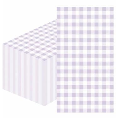 Imagem de SietDESEO 50 guardanapos guingão roxo claro de 3 camadas 33 x 15,7 polegadas guardanapos de banheiro de hóspedes toalhas de mão descartáveis para banheiro, casamento, festa de aniversário, papel