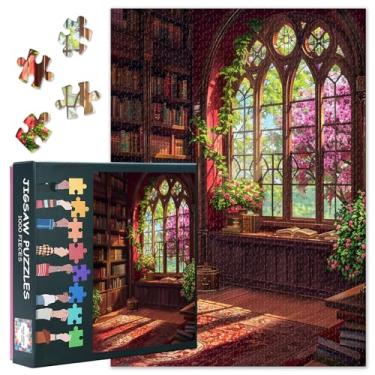 Imagem de Fantasy Library 1000 Piece Puzzle for Adults, Jigsaw Puzzles 1000 Pieces Difficult and Challenge Bookshelf, 27.5x19.7 Inch Family Puzzle Game Night Gift & Home Decor (Blooming Pink Flowers)