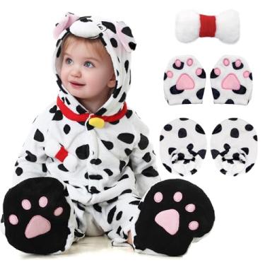 Imagem de Ezuwail Fantasia infantil de dálmata para cachorro, fantasia infantil de cachorro, pijama infantil de animais de Halloween, Branco, 2-3 Anos