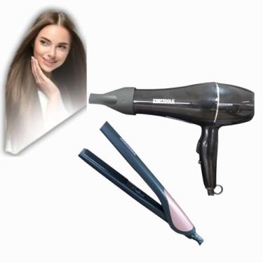 Imagem de Kit Secador de Cabelo 1800W 127V Preto e Chapinha Rosa Bivolt 50W, 2 Velocidades e 2 Temperaturas, Design Ergonômico
