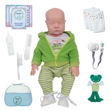 Imagem de Boneco Realista Reborn Careca Roupa Sapinho + Itens - Cegonha Reborn D