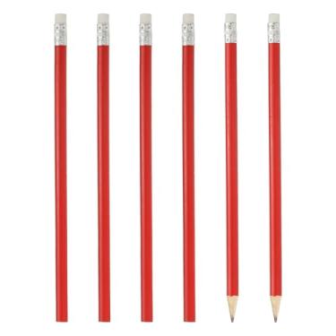 Imagem de PATIKIL Lápis redondos de madeira a granel, pacote com 6 lápis de grafite HB com borracha para material de escritório, materiais de desenho de arte de marcação de engenharia, vermelho