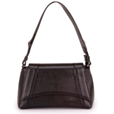 Imagem de Bolsa de Couro Legítimo Feminina Transversal Preta, Alça Ajustável, Multi-compartimentos