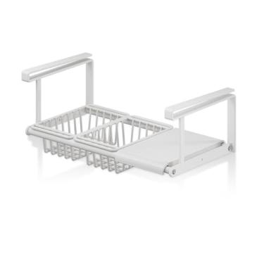 Imagem de Cesta expansível para pendurar embaixo da prateleira, organizador sob o armário, organizador de armário, cesta extensível para cozinha, quarto, classe de armário (branco, 1 prateleira + 2 cestas)