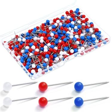 Imagem de Pacote com 500 alfinetes de mapa tamanho pequeno (vermelho, azul escuro, branco, 1/6 polegada)