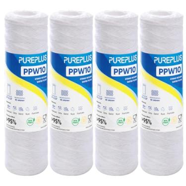 Imagem de PUREPLUS Filtro de sedimentos para toda a casa 10 mícrons 25,4 x 6,3 cm para água de poço, cartucho de substituição para sistema RO universal de 25,4 cm, WP-5, Aqua-Pure AP110, CFS110, Culligan P5
