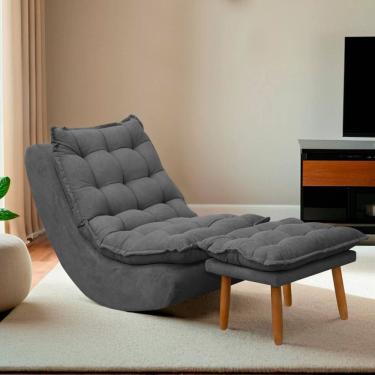 Imagem de Kit Poltrona Decorativa Melissa Com Balanço Gangorra Estofada E Puff Em Bouclê