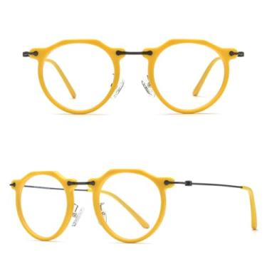 Imagem de VFDHN Armação de óculos de acetato de titânio feminino vintage retrô redondo óculos de grau masculino (amarelo C1)