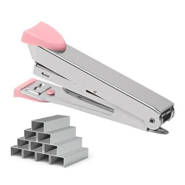 Imagem de Grampeador de mesa de escritório com 750 grampos nº 10, grampeamento resistente, durável, sem obstrução, perfeito para casa, escola, escritório, negócios, papelada - rosa
