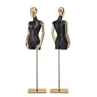 Imagem de Mannequin Torso de manequim feminino para varejo com suporte, cabeça e braços giratórios, manequim destacável(Gold)