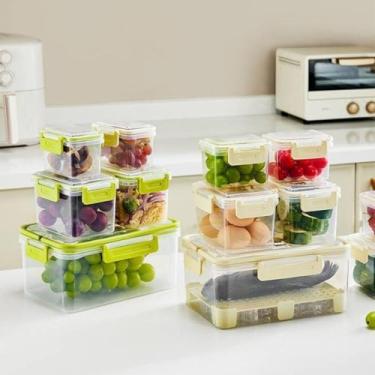 Imagem de Conjunto de 5 Potes Plásticos Herméticos com Tampa e Cesto – Empilháveis e Transparentes para Armazenamento de Frutas, Legumes e Mantimentos