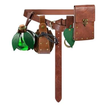Imagem de Bolsa de couro medieval com cinto renascentista para fantasias piratas Steampunk Ren Faire LARP acessório para pochete, 1 marrom, Cinto Viking