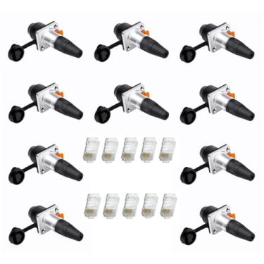 Imagem de Kit 10 Conector Ethercon Rj45 Keystone Ip65 Rede Fêmea Duplo Painel de Led Emenda Rack + Plug Rj45 Macho Xlr Net