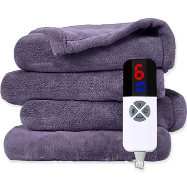 Imagem de Cobertor elétrico aquecido – Cobertor aquecido de lã coral extremamente macio de 183 x 213 cm, cobertor de aquecimento lavável com temporizador ajustável de 1 a 10 horas e 6 níveis de aquecimento