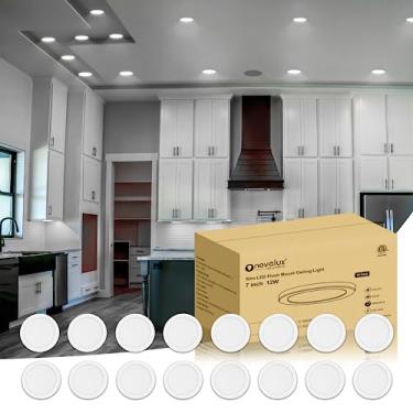 Imagem de NOVELUX Luz de teto embutida de LED pequena de 17,8 cm listada pela ETL, regulável, luz do dia 5000 K, luminária de teto ultrafina redonda de painel plano, lâmpada de teto moderna para armário