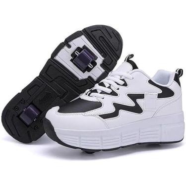 Imagem de Sapatos De Patins Infantis Rodas Duplas Retráteis Sapatos De Polia De Skate Leves Esportes Ao Ar Livre Cross Trainers Tênis De Corrida De Ginástica