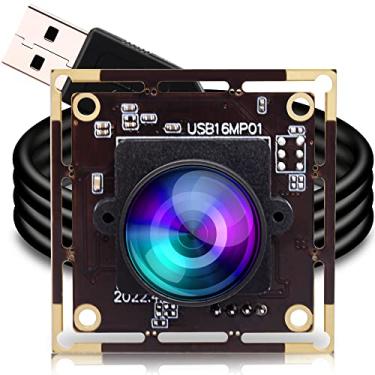Imagem de ELP Câmera USB grande angular de 16 MP para computador, lente olho de peixe de 180 graus, placa de webcam, mini UVC USB2.0, módulo de câmera Lightburn 4K, com cabo de 1 m para laptop, PC, Raspberry Pi