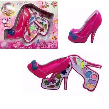 Imagem de Kit Maquiagem Princesas Infantil Rosa Pink Formato De Sapato Anti Aler